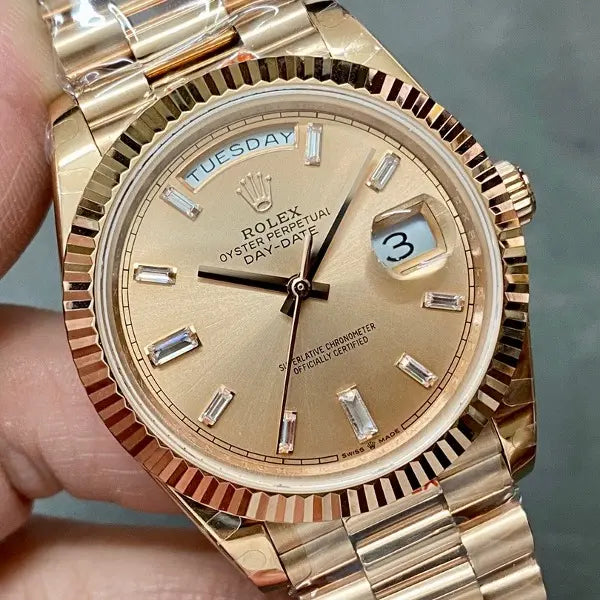 ROL 데이데이트 옐로우골드 샴페인 골드 바게트 40mm